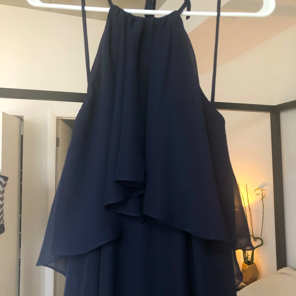Navy Blue Halter Neck Bridesmaid Dress